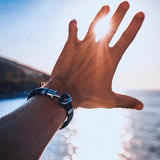 Bracelet Ancre Marine Argentée MBH en Nylon Noir pour Homme - Mon Bracelet Homme