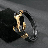 Bracelet Ancre Marine Dorée en Cuir - Mon Bracelet Homme
