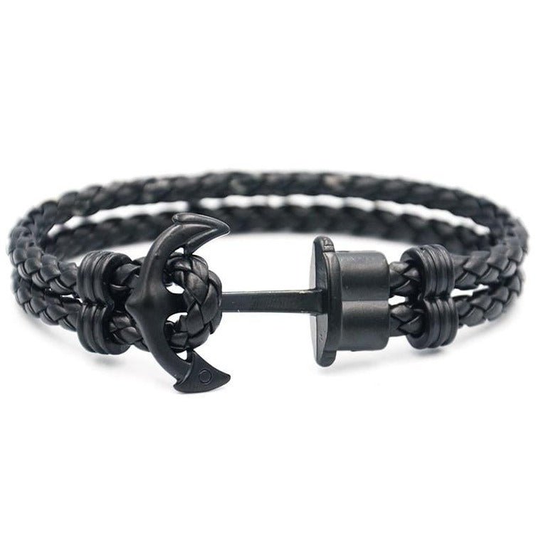 Bracelet Ancre MBH en Cuir Noir pour Homme - Mon Bracelet Homme
