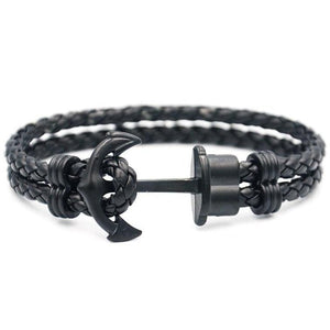 Bracelet Ancre MBH en Cuir Noir pour Homme - Mon Bracelet Homme