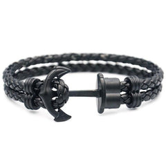 Bracelet Ancre MBH en Cuir Noir pour Homme