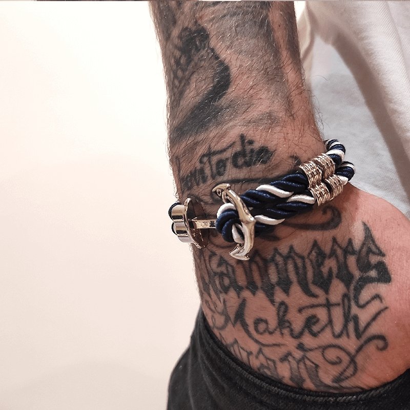 Bracelet Ancre MBH en Nylon Bleu et Blanc pour Homme - Mon Bracelet Homme