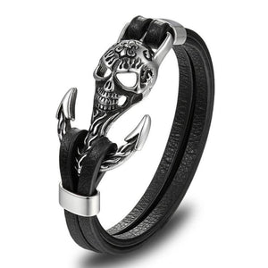 Bracelet Ancre Tête de Mort en Cuir - Mon Bracelet Homme