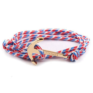 Bracelet Ancre Viking Bleu Blanc Rouge en Corde - Mon Bracelet Homme