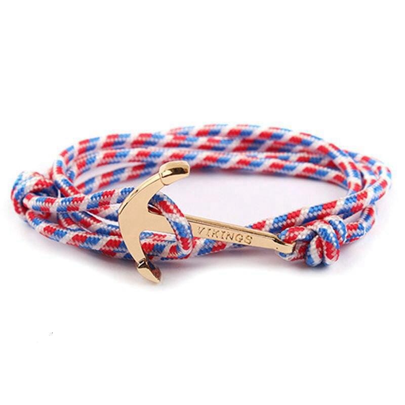 Bracelet Ancre Viking Bleu Blanc Rouge en Corde - Mon Bracelet Homme