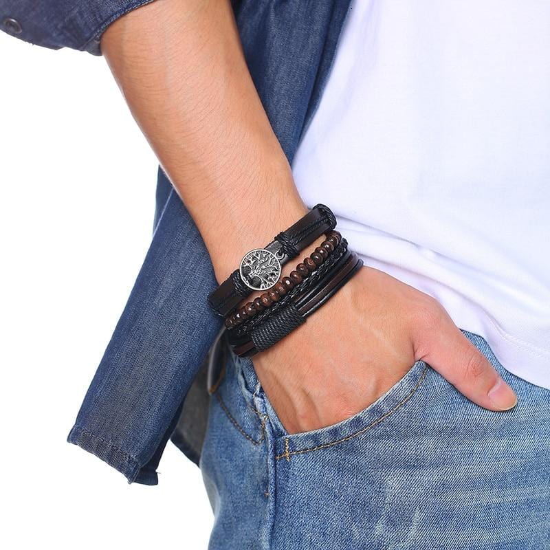 Bracelet Arbre de Vie en Perles de Bois et en Cuir pour Homme - Mon Bracelet Homme
