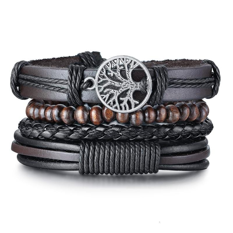 Bracelet Arbre de Vie en Perles de Bois et en Cuir pour Homme - Mon Bracelet Homme