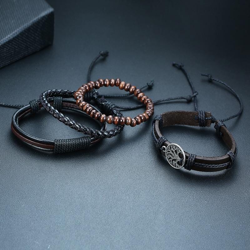 Bracelet Arbre de Vie en Perles de Bois et en Cuir pour Homme - Mon Bracelet Homme