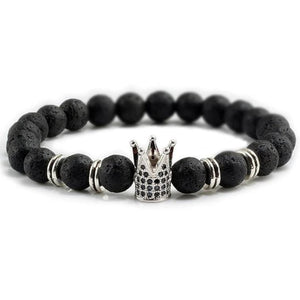 Bracelet avec Couronne Argentée en Perle - Mon Bracelet Homme