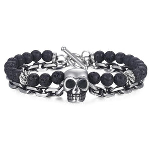 Bracelet Biker avec Tête de Mort en Pierre - Mon Bracelet Homme