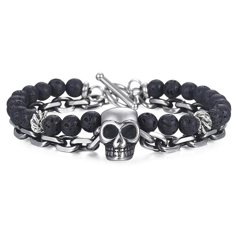 Bracelet Biker avec Tête de Mort en Pierre - Mon Bracelet Homme