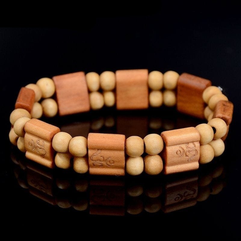 Bracelet Bois Homme Marron avec Symbole Aum - Mon Bracelet Homme