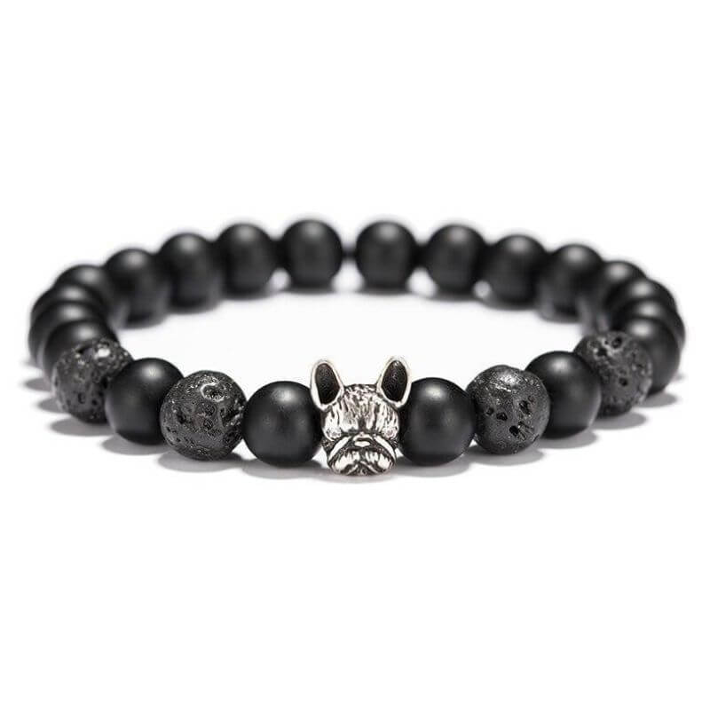 Bracelet Bulldog Pierre de Lave Homme en Perle - Mon Bracelet Homme