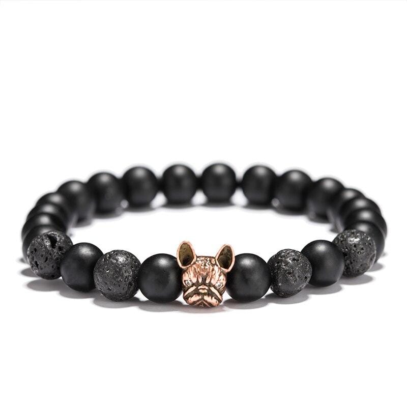 Bracelet Bulldog Pierre de Lave Homme en Perle - Mon Bracelet Homme