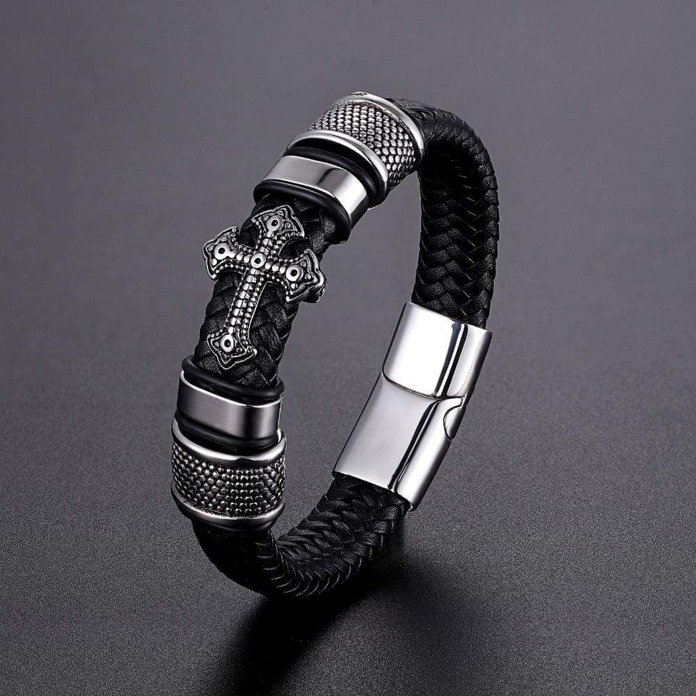 Bracelet Catholique Croix Homme en Cuir - Mon Bracelet Homme