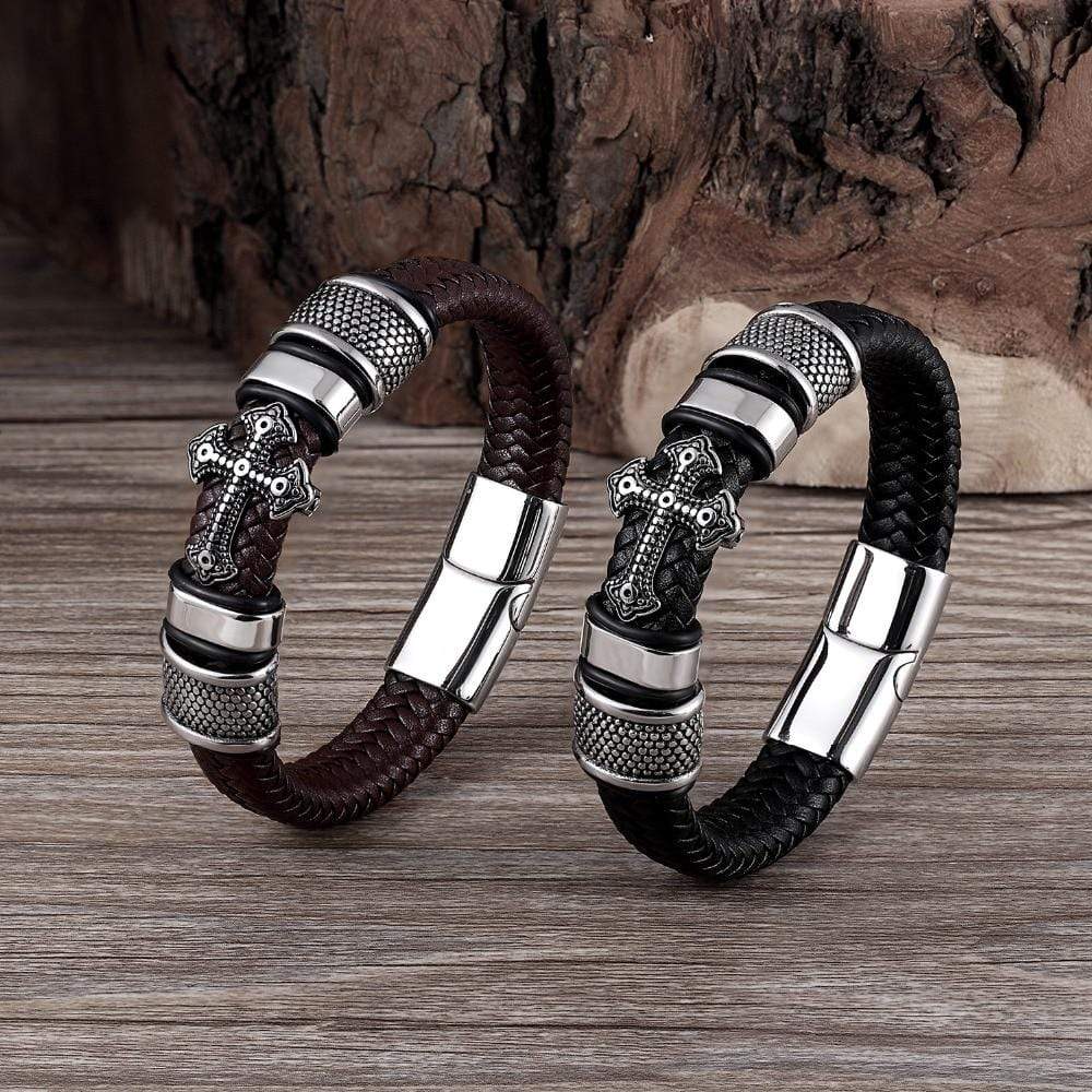 Bracelet Catholique Croix Homme en Cuir - Mon Bracelet Homme