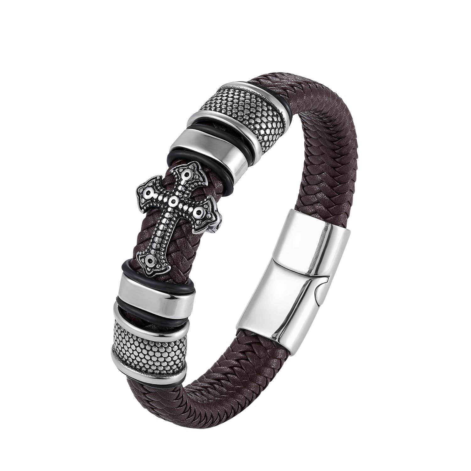 Bracelet Catholique Croix Homme en Cuir - Mon Bracelet Homme