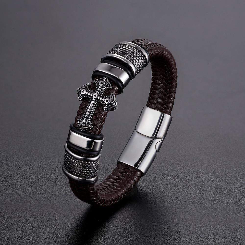 Bracelet Catholique Croix Homme en Cuir - Mon Bracelet Homme