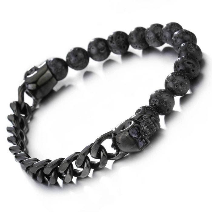 Bracelet Chaîne Crâne Pierre en Acier - Mon Bracelet Homme
