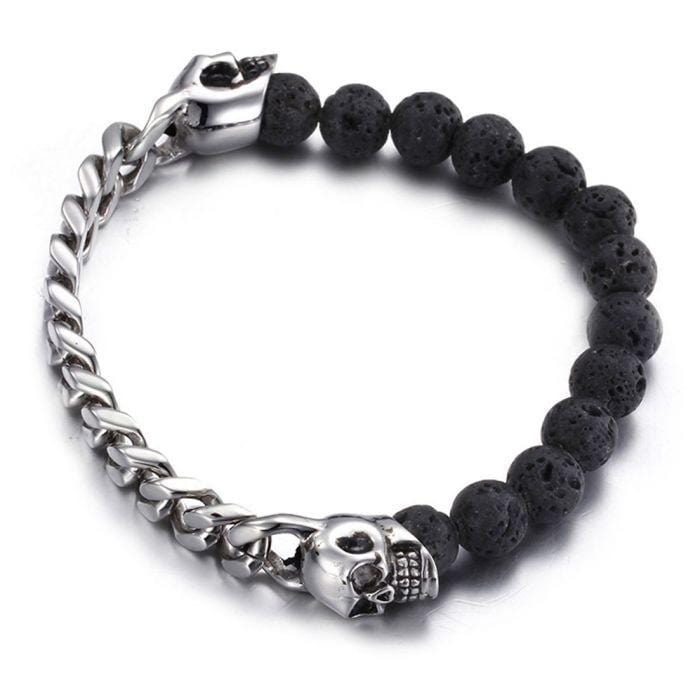 Bracelet Chaîne Crâne Pierre en Acier - Mon Bracelet Homme