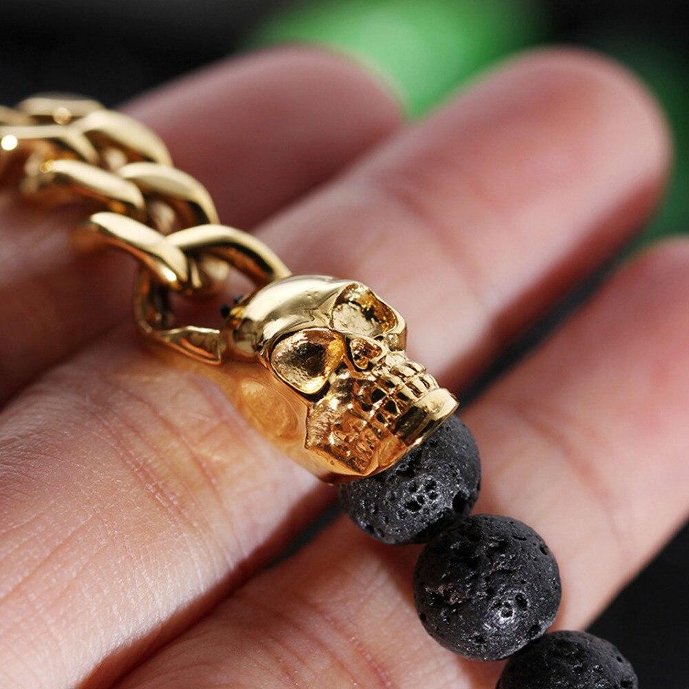 Bracelet Chaîne Crâne Pierre en Acier - Mon Bracelet Homme