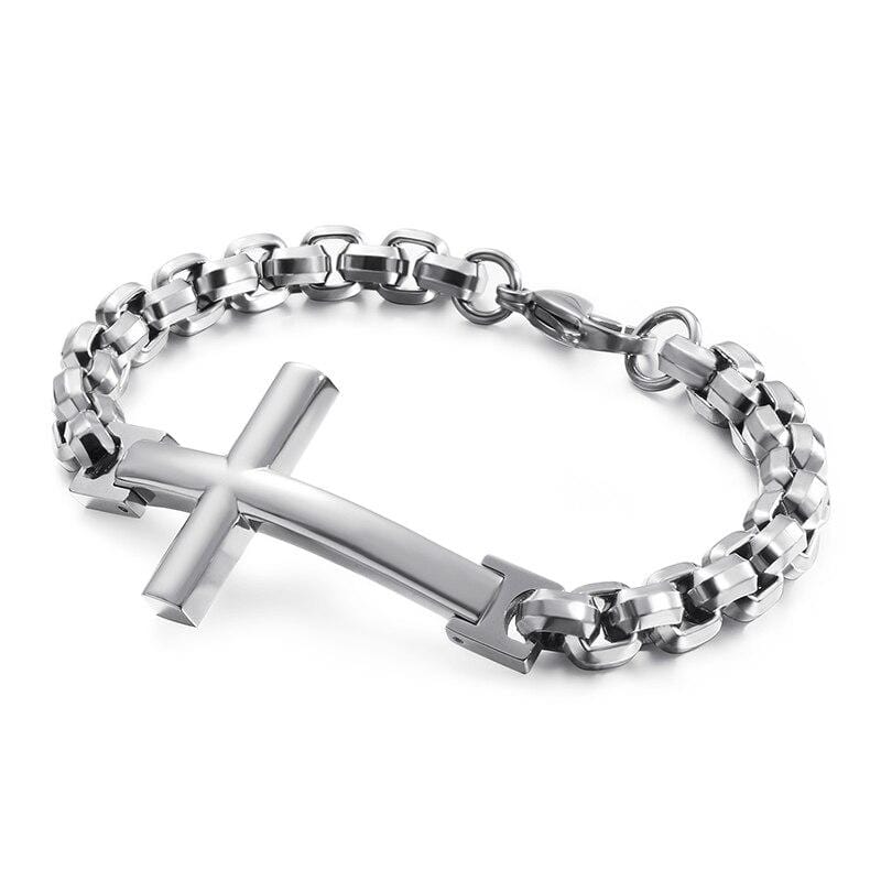 Bracelet Chaîne Croix en Acier - Mon Bracelet Homme