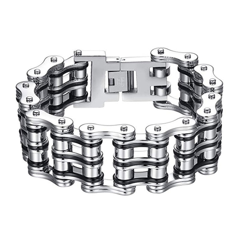 Bracelet Chaîne de Moto 25 Millimètres de Large en Acier Inoxydable Argenté - Mon Bracelet Homme