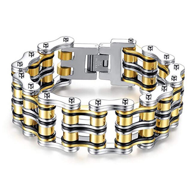 Bracelet Chaîne de Moto 25 Millimètres de Large en Acier Inoxydable Doré - Mon Bracelet Homme