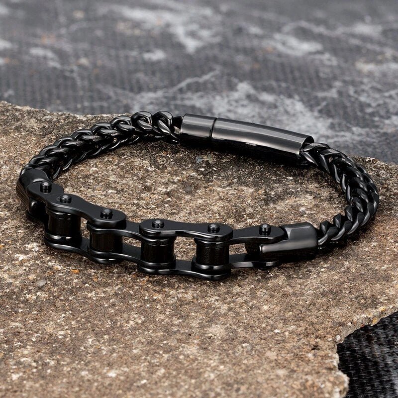 Bracelet Chaîne de Moto à Maillons en Acier Inoxydable Noir Kenji - Mon Bracelet Homme