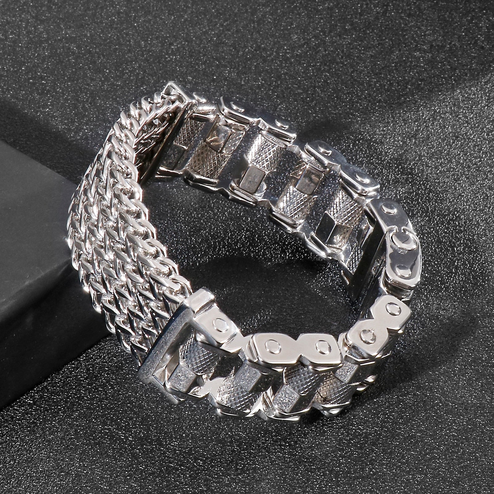 Bracelet Chaîne de Moto à Vis Large Argenté Adonis - Mon Bracelet Homme