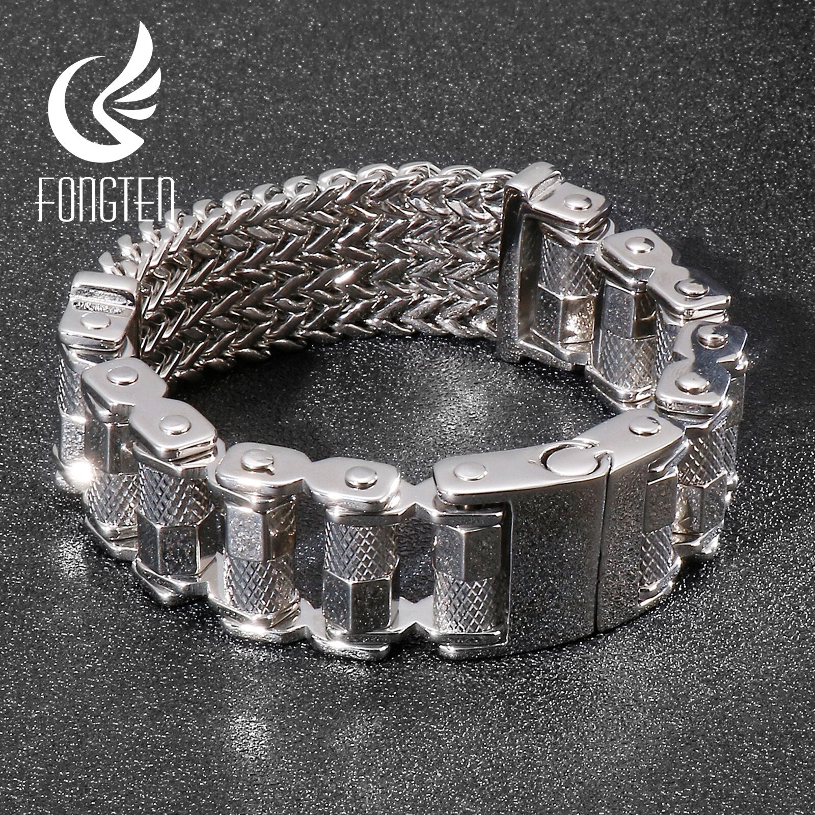 Bracelet Chaîne de Moto à Vis Large Argenté Adonis - Mon Bracelet Homme