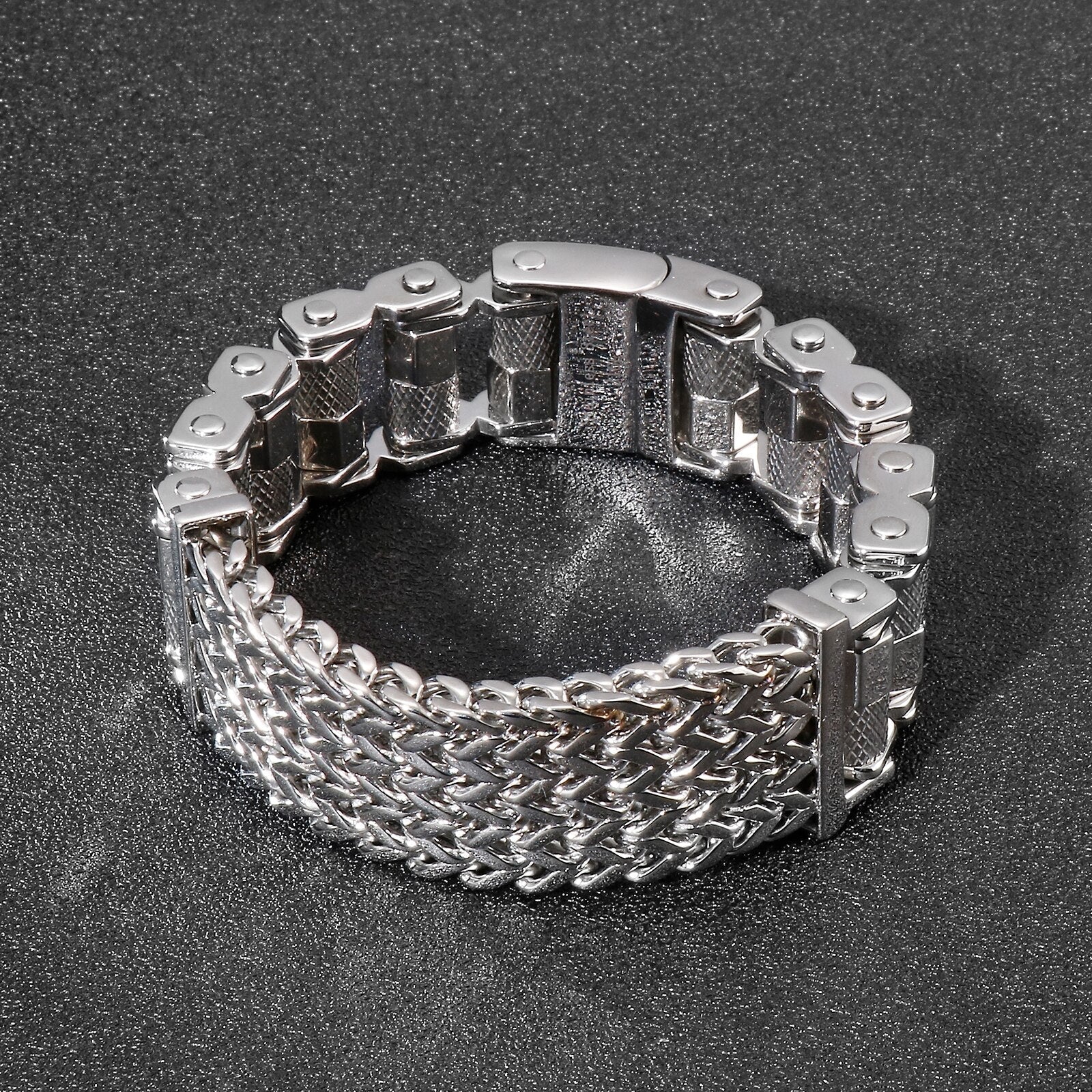 Bracelet Chaîne de Moto à Vis Large Argenté Adonis - Mon Bracelet Homme