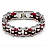 Bracelet Chaîne de Moto Argent et Rouge en Acier