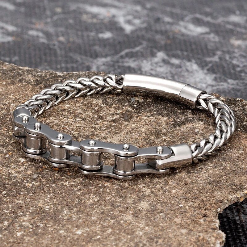 Bracelet Chaîne de Moto Argenté à Maillons en Acier Inoxydable Fernando - Mon Bracelet Homme