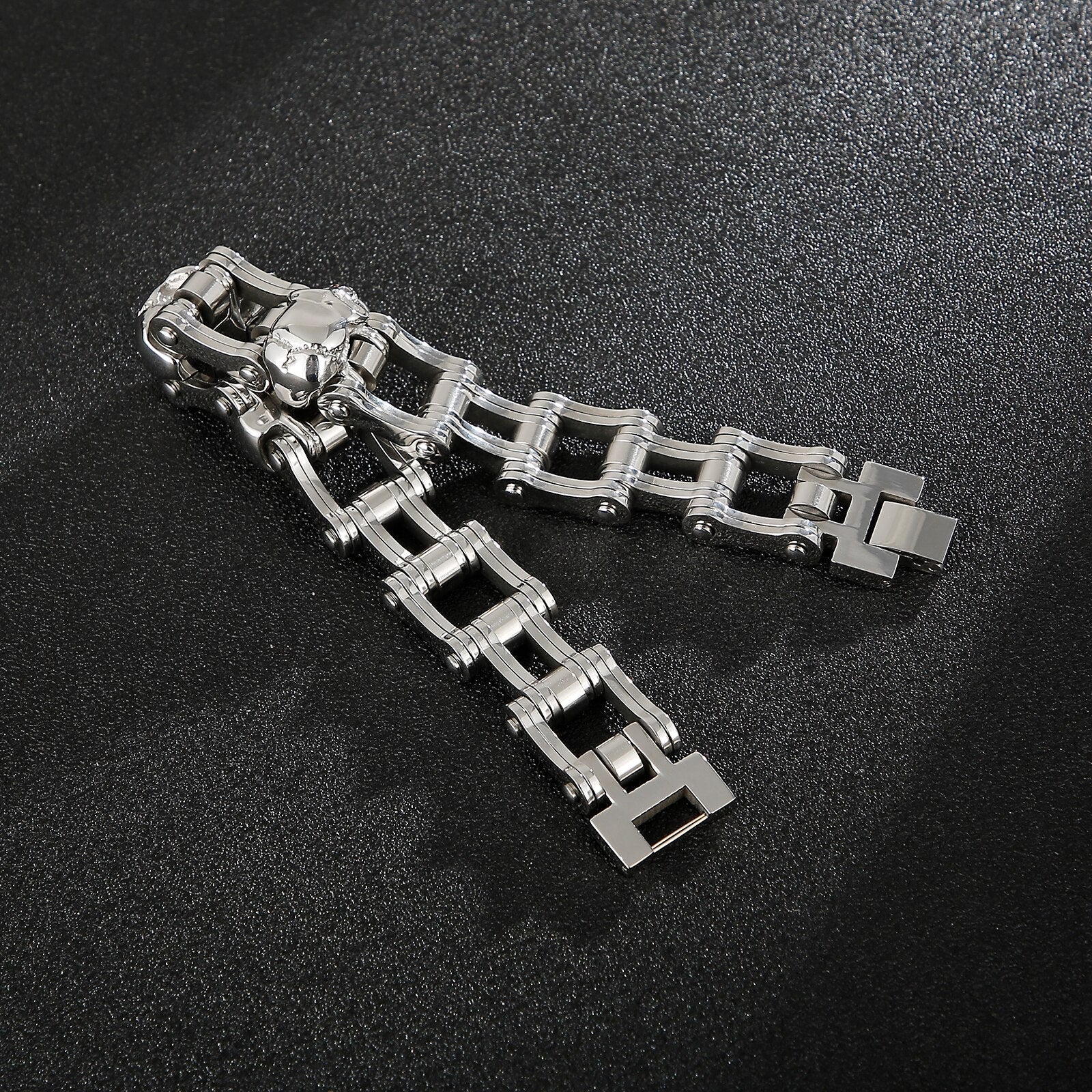 Bracelet Chaîne de Moto Argenté Avec des Têtes de Mort Randy - Mon Bracelet Homme