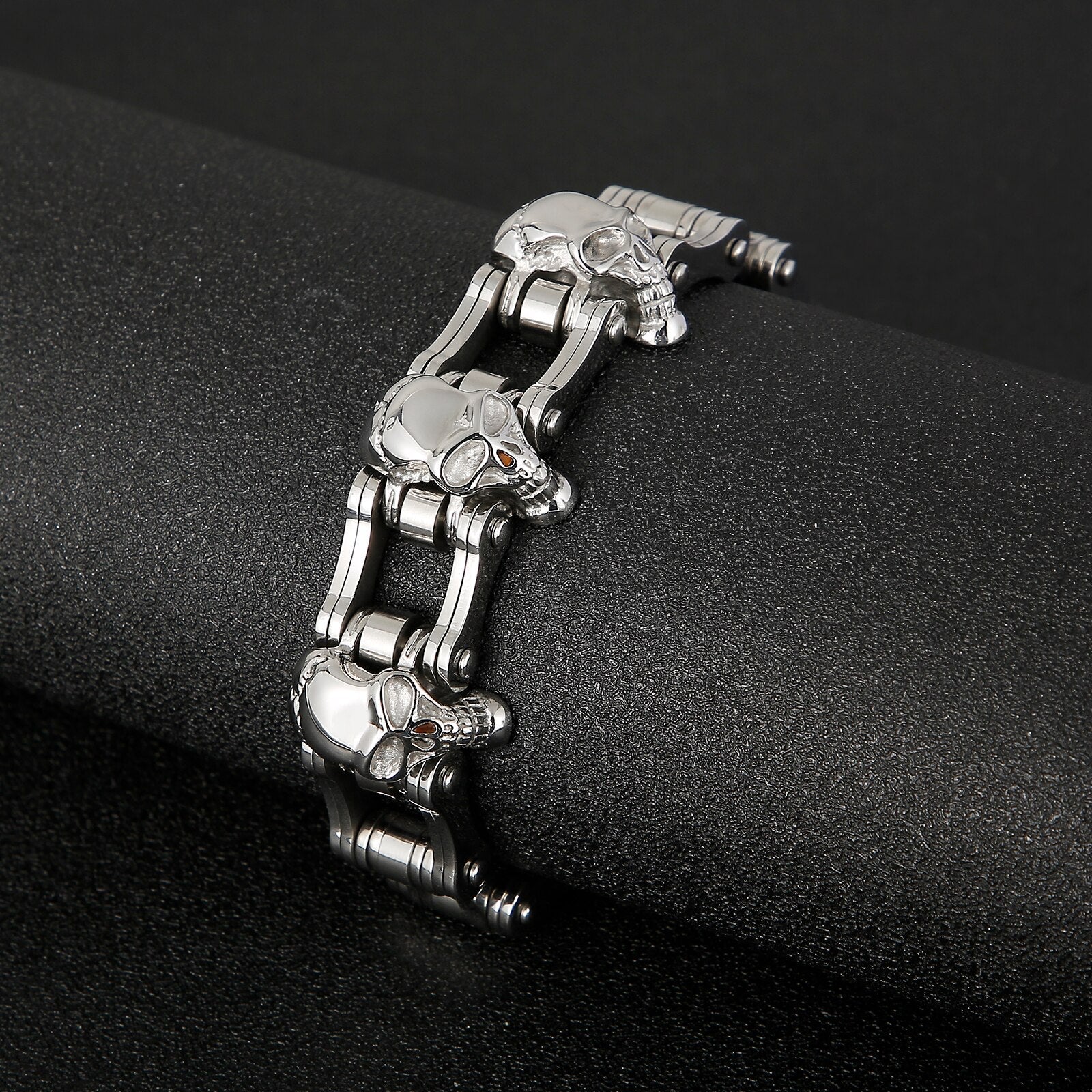 Bracelet Chaîne de Moto Argenté Avec des Têtes de Mort Randy - Mon Bracelet Homme