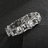 Bracelet Chaîne de Moto Argenté Avec des Têtes de Mort Randy - Mon Bracelet Homme