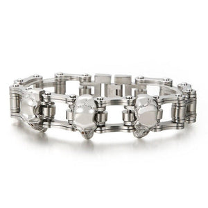 Bracelet Chaîne de Moto Argenté Avec des Têtes de Mort Randy - Mon Bracelet Homme