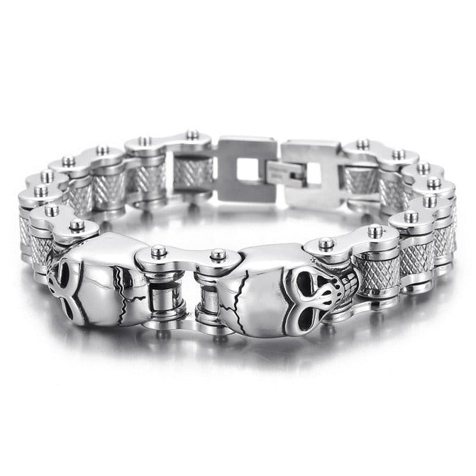 Bracelet Chaîne de Moto Argenté Avec Tête de Mort en Acier Inoxydable Karsyn - Mon Bracelet Homme