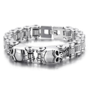 Bracelet Chaîne de Moto Argenté Avec Tête de Mort en Acier Inoxydable Karsyn - Mon Bracelet Homme