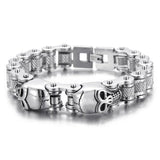 Bracelet Chaîne de Moto Argenté Avec Tête de Mort en Acier Inoxydable Karsyn