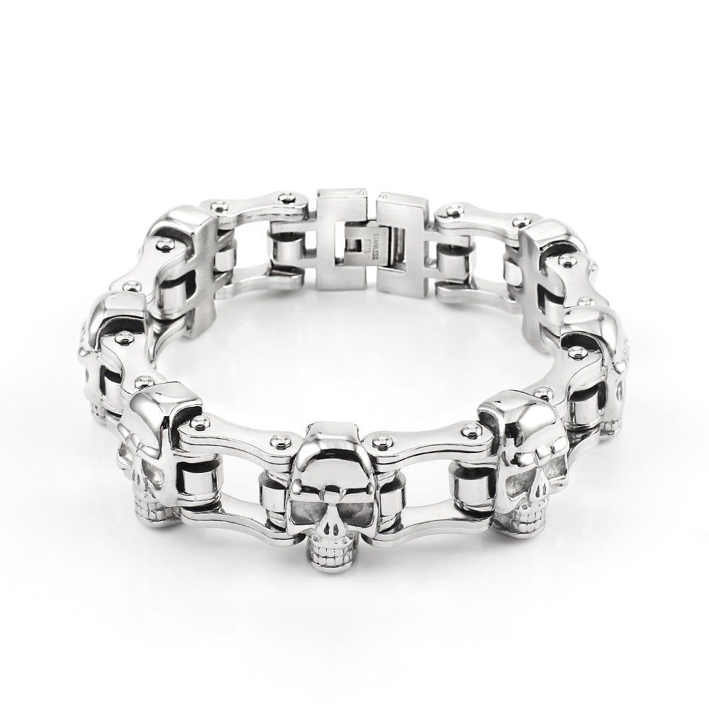 Bracelet Chaîne de Moto Argenté Avec Tête de Mort Major - Mon Bracelet Homme