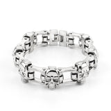 Bracelet Chaîne de Moto Argenté Avec Tête de Mort Major - Mon Bracelet Homme