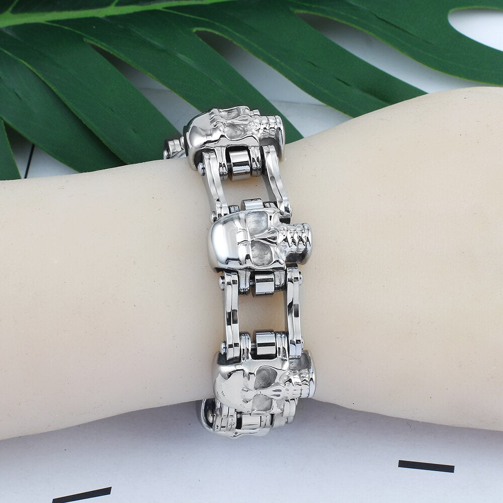 Bracelet Chaîne de Moto Argenté Avec Tête de Mort Major - Mon Bracelet Homme