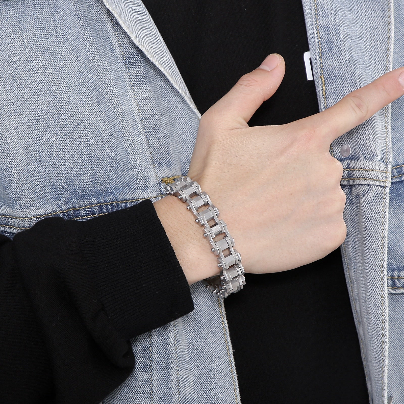 Bracelet Chaîne de Moto Argenté en Acier Inoxydable Argenté Ryker - Mon Bracelet Homme
