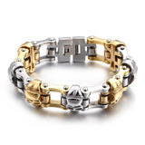 Bracelet Chaîne de Moto Argenté et Doré Avec des Têtes de Mort - Mon Bracelet Homme