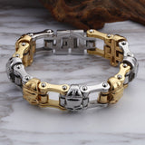 Bracelet Chaîne de Moto Argenté et Doré Avec des Têtes de Mort - Mon Bracelet Homme