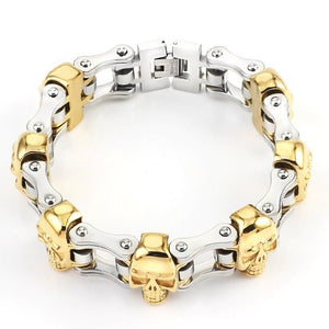 Bracelet Chaîne de Moto Argenté et Doré Avec Tête de Mort Maxwell - Mon Bracelet Homme