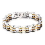 Bracelet Chaîne de Moto Argenté et Doré en Acier Inoxydable et en Zircon - Mon Bracelet Homme