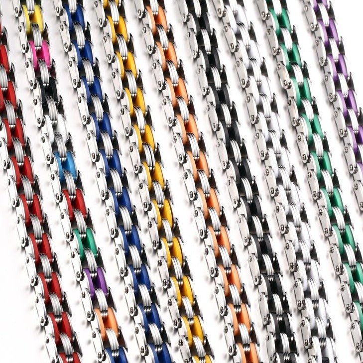 Bracelet Chaîne de Moto Argenté et Noir en Acier Inoxydable et en Silicone Adam - Mon Bracelet Homme